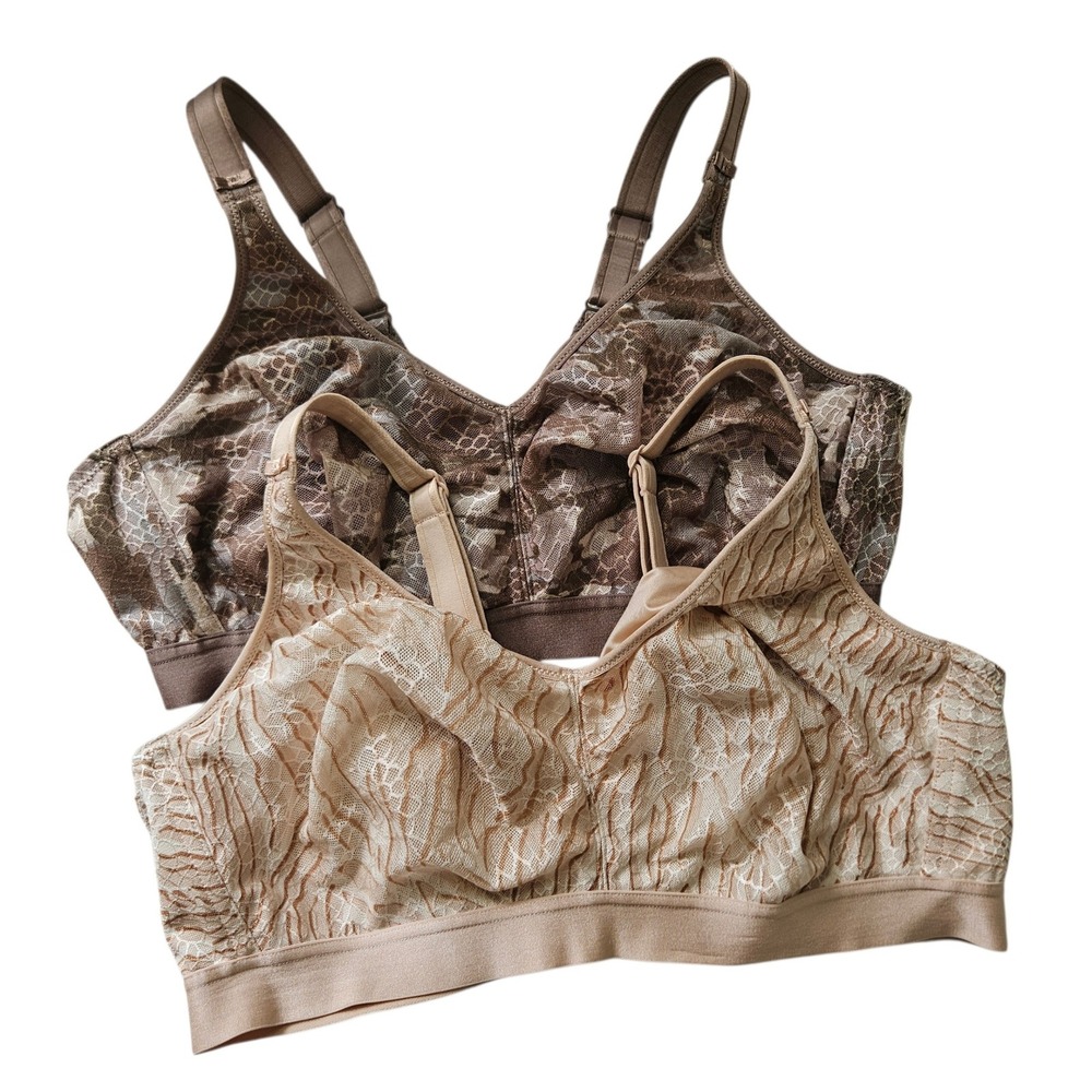 Chantelle 2pc Magnifique Wireless Bras 40DD Camo Stripe Green Ivory